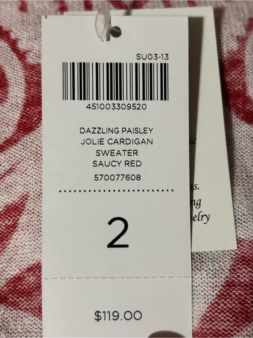 : Chico’s Dazzling Paisley Sweater Cardigan Red White Open Front Size 2 large - Picture 10 of 11